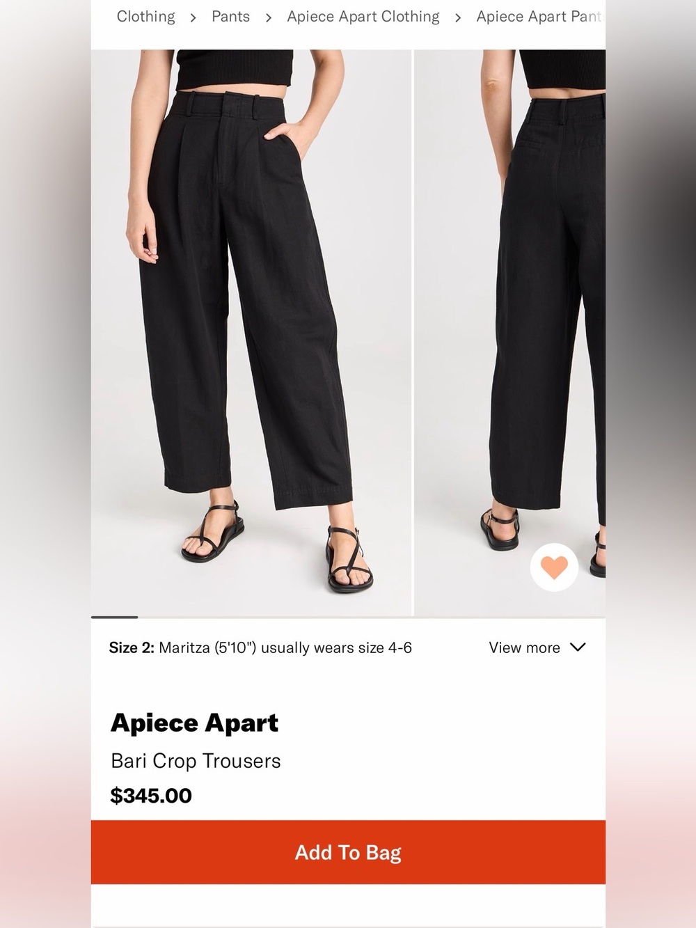 Apiece Apart Bari Crop Trousers - Black